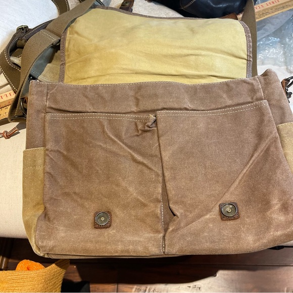 Newhey Messenger Briefcase Leather Waved  Canvas  Large 15.6" Brown - Picture 11 of 16
